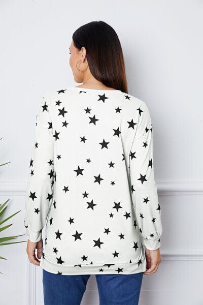 Lavender Star Print Round Neck Dropped Shoulder Sweatshirt