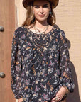 Rosy Brown Printed Round Neck Long Sleeve Blouse Sentient Beauty Fashions Apparel & Accessories