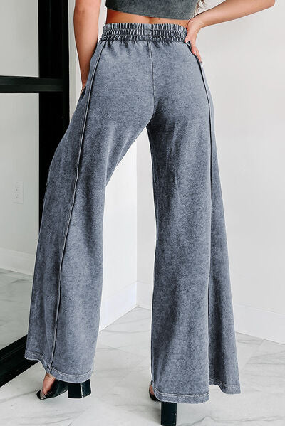 Gray Elastic Waist Wide Leg Pants with Pockets Sentient Beauty Fashions Apparel &amp; Accessories
