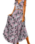 Rosy Brown Printed Tie Back Cropped Top and Maxi Skirt Set