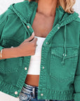 Sea Green Hooded Dropped Shoulder Denim Jacket Sentient Beauty Fashions Apparel & Accessories