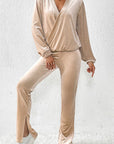 Light Gray Surplice Long Sleeve Top and Slit Pants Set Sentient Beauty Fashions Apparel & Accessories