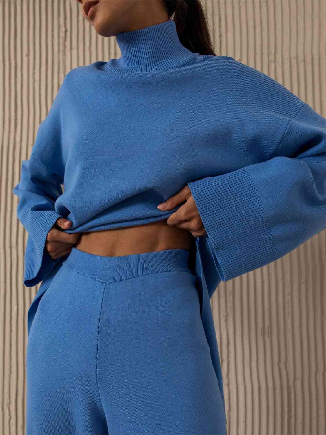 Dark Slate Blue Asymmetrical Hem Knit Top and Pants Set Sentient Beauty Fashions Apparel &amp; Accessories