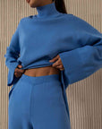 Dark Slate Blue Asymmetrical Hem Knit Top and Pants Set Sentient Beauty Fashions Apparel & Accessories