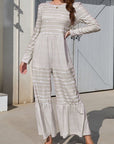 Dark Gray Striped Round Neck Long Sleeve Jumpsuit Sentient Beauty Fashions Apparel & Accessories