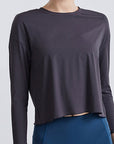Dark Slate Gray Round Neck Dropped Shoulder Active T-Shirt Sentient Beauty Fashions Apparel & Accessories
