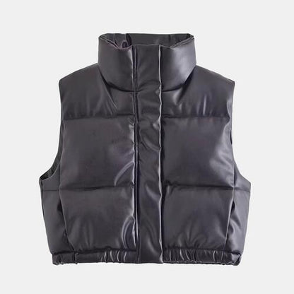 Dark Slate Gray Zip-Up Drawstring Puffer Vest