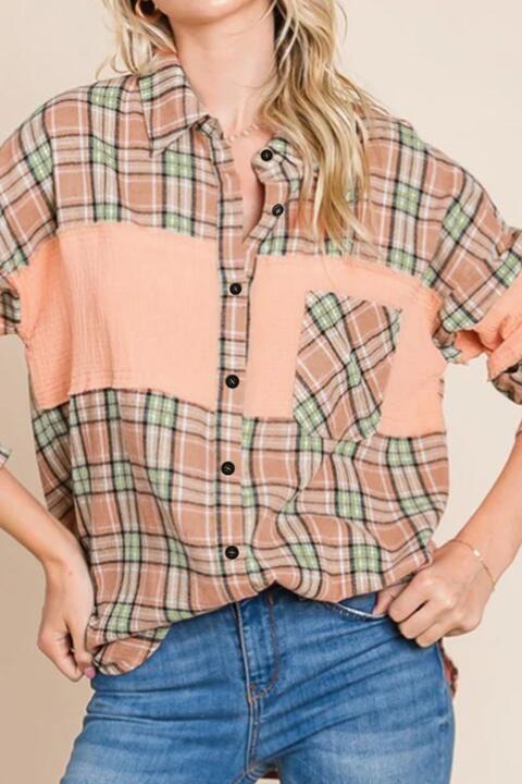 Tan Plaid Collared Button Down Shirt Sentient Beauty Fashions Apparel &amp; Accessories