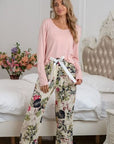 Dark Gray Round Neck Top and Printed Pants Lounge Set Sentient Beauty Fashions sleepwear