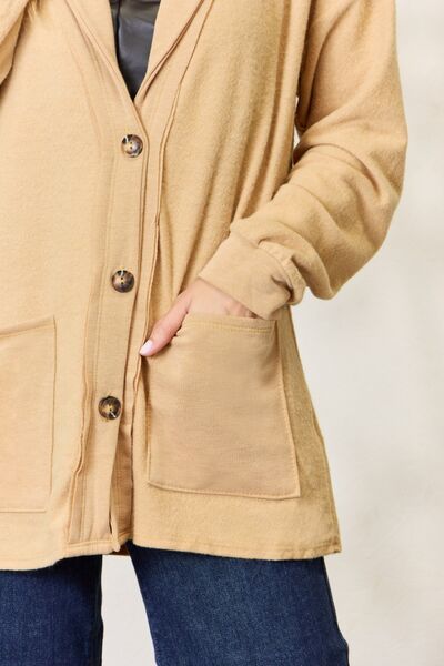 Tan Heimish Full Size Button Up Long Sleeve Cardigan Sentient Beauty Fashions Apparel &amp; Accessories