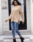 Gray Round Neck Slit Sweater Sentient Beauty Fashions Apparel & Accessories