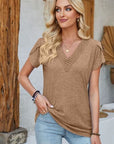 Rosy Brown V-Neck Petal Sleeve T-Shirt Sentient Beauty Fashions Apparel & Accessories