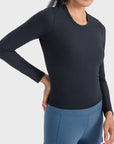 Dark Slate Gray Round Neck Long Sleeve Sports Top Sentient Beauty Fashions tops