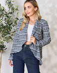 Dark Slate Gray Heimish Full Size Open Front Printed Blazer Sentient Beauty Fashions Apparel & Accessories