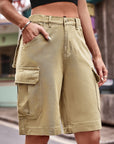 Rosy Brown Denim Cargo Shorts with Pockets Sentient Beauty Fashions Apparel & Accessories