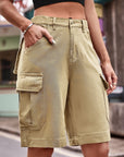 Rosy Brown Denim Cargo Shorts with Pockets