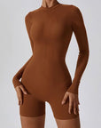 Saddle Brown Half Zip Long Sleeve Active Romper Sentient Beauty Fashions Apparel & Accessories