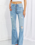 Light Gray Vibrant MIU Full Size Jess Button Flare Jeans Sentient Beauty Fashions denim