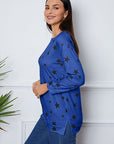 Midnight Blue Star Print Round Neck Dropped Shoulder Sweatshirt