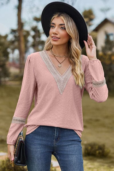 Rosy Brown V-Neck Long Sleeve T-Shirt