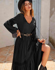 Rosy Brown Tie Neck Balloon Sleeve Midi Dress Sentient Beauty Fashions Apparel & Accessories