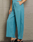 Slate Gray Wide Leg Buttoned Pants Sentient Beauty Fashions Apparel & Accessories