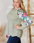 Gray Hailey & Co Full Size Printed Round Neck Blouse Sentient Beauty Fashions Apparel & Accessories