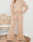 Light Gray Contrast High-Low Sweater and Knit Pants Set Sentient Beauty Fashions Apparel & Accessories
