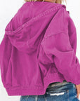 Violet Red Hooded Dropped Shoulder Denim Jacket Sentient Beauty Fashions Apparel & Accessories