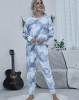 Gray Tie-dye Round Neck Top and Drawstring Pants Lounge Set Sentient Beauty Fashions Apparel & Accessories