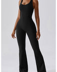 Black Cutout Wide Strap Bootcut Active Jumpsuit Sentient Beauty Fashions Apparel & Accessories