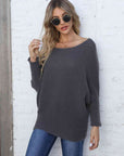Dark Slate Gray Full Size Horizontal Ribbing Dolman Sleeve Sweater Sentient Beauty Fashions Apparel & Accessories
