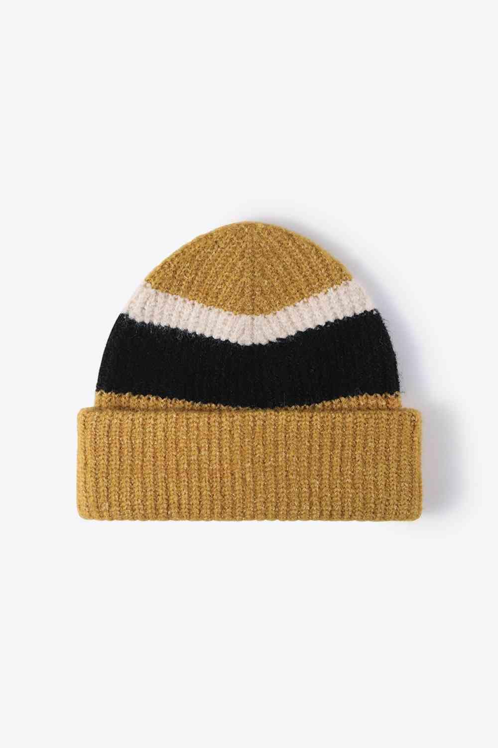 White Smoke Tricolor Cuffed Knit Beanie