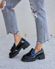 Dark Gray Forever Link Tassel Detail Mid Heel Chunky Loafers Sentient Beauty Fashions Shoes