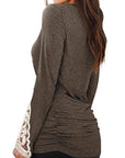 Dark Slate Gray Lace Detail Long Sleeve Round Neck T-Shirt Sentient Beauty Fashions Apparel & Accessories