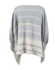 Gray Striped Boat Neck Poncho with Fringes