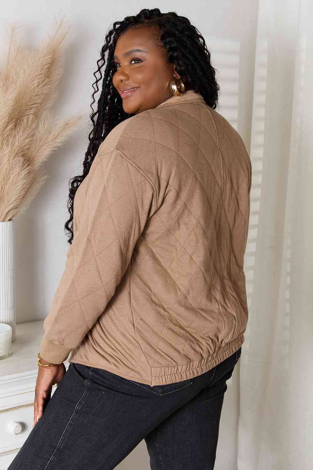 Rosy Brown Heimish Full Size Zip-Up Jacket with Pockets Sentient Beauty Fashions Apparel &amp; Accessories