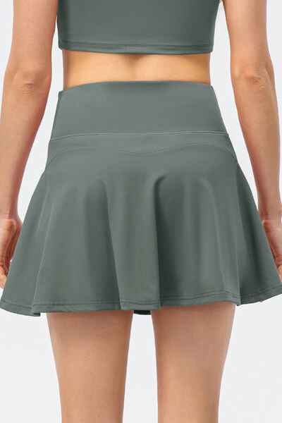 Dim Gray High Waist Wide Waistband Active Skirt Sentient Beauty Fashions Apparel & Accessories