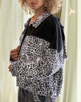 Gray Leopard Print Dropped Shoulder Long Sleeve Denim Jacket Sentient Beauty Fashions Apparel & Accessories