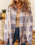 Gray Button Up Plaid Long Sleeve Cardigan Sentient Beauty Fashions Apparel & Accessories