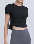 Dark Slate Gray Round Neck Short Sleeve Active Top Sentient Beauty Fashions Apparel & Accessories