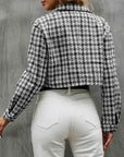 Slate Gray Plaid Button Up Collared Neck Long Sleeve Jacket Sentient Beauty Fashions jackets