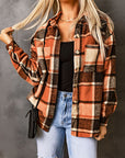Dim Gray Plaid Pocketed Button Up Jacket Sentient Beauty Fashions Apparel & Accessories