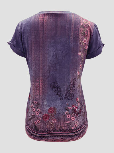 Light Gray Printed Round Neck Short Sleeve T-Shirt Sentient Beauty Fashions Apparel &amp; Accessories