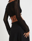 Black Openwork Tied Dropped Shoulder Cardigan Sentient Beauty Fashions Apparel & Accessories