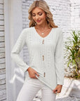 Light Gray Decorative Button Openwork V-Neck T-Shirt Sentient Beauty Fashions Apparel & Accessories