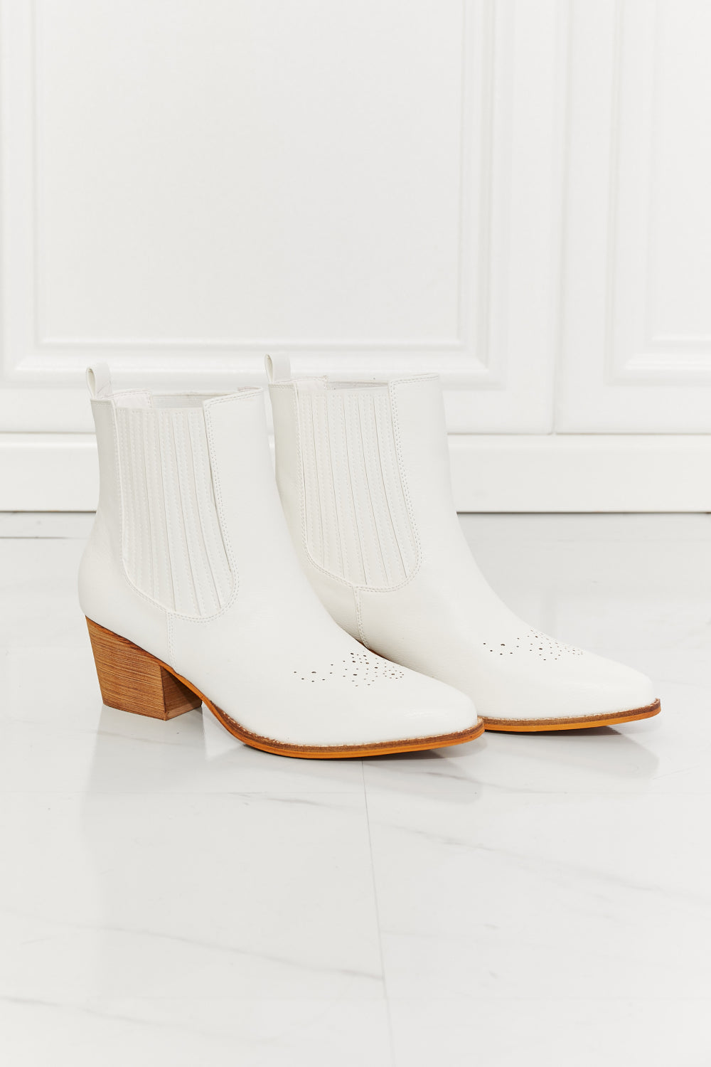 Beige MMShoes Love the Journey Stacked Heel Chelsea Boot in White