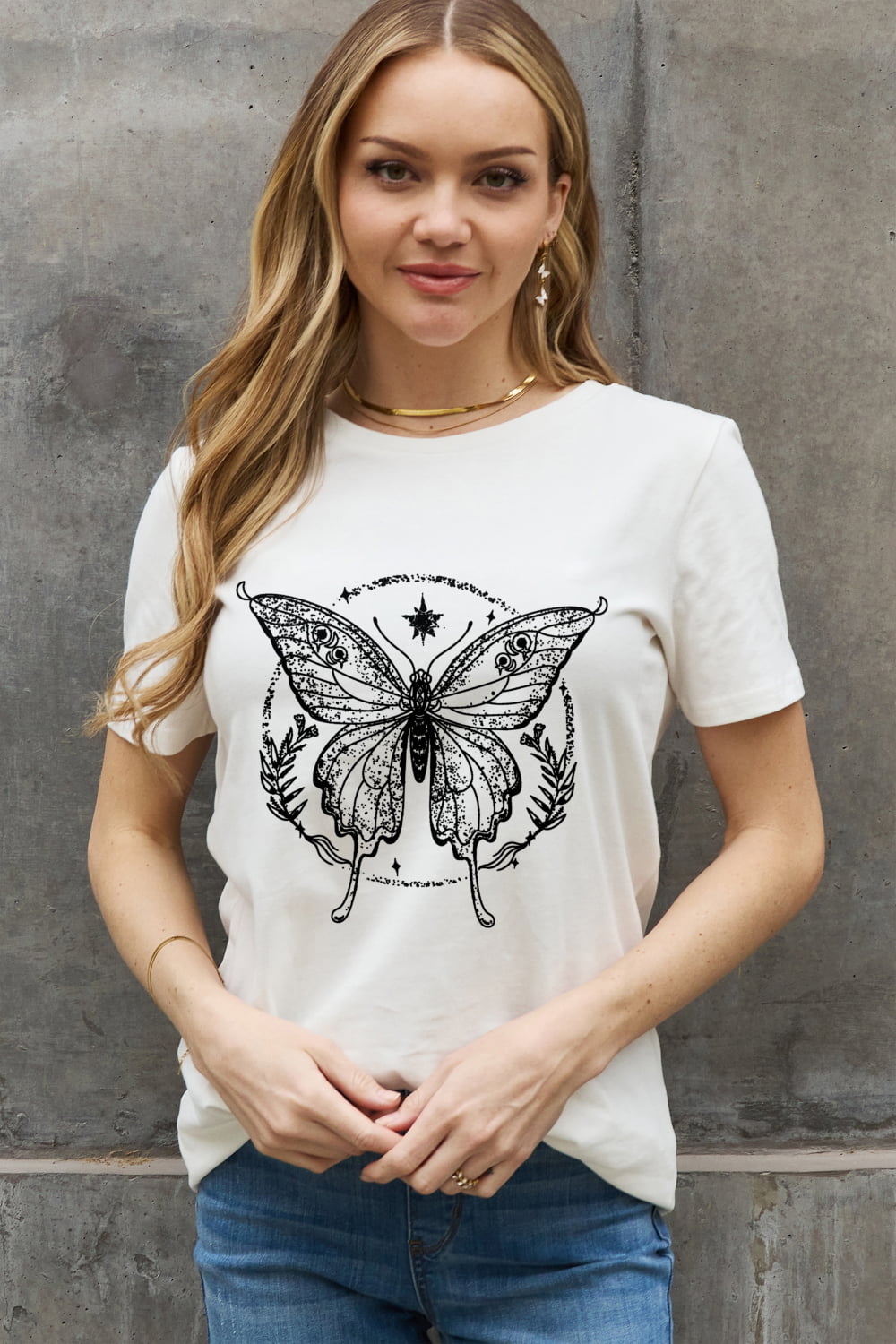 Dim Gray Simply Love Full Size Butterfly Graphic Cotton Tee Sentient Beauty Fashions Apparel &amp; Accessories
