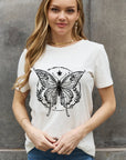 Dim Gray Simply Love Full Size Butterfly Graphic Cotton Tee Sentient Beauty Fashions Apparel & Accessories