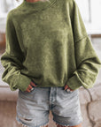 Dim Gray Round Neck Dropped Shoulder Sweatshirt